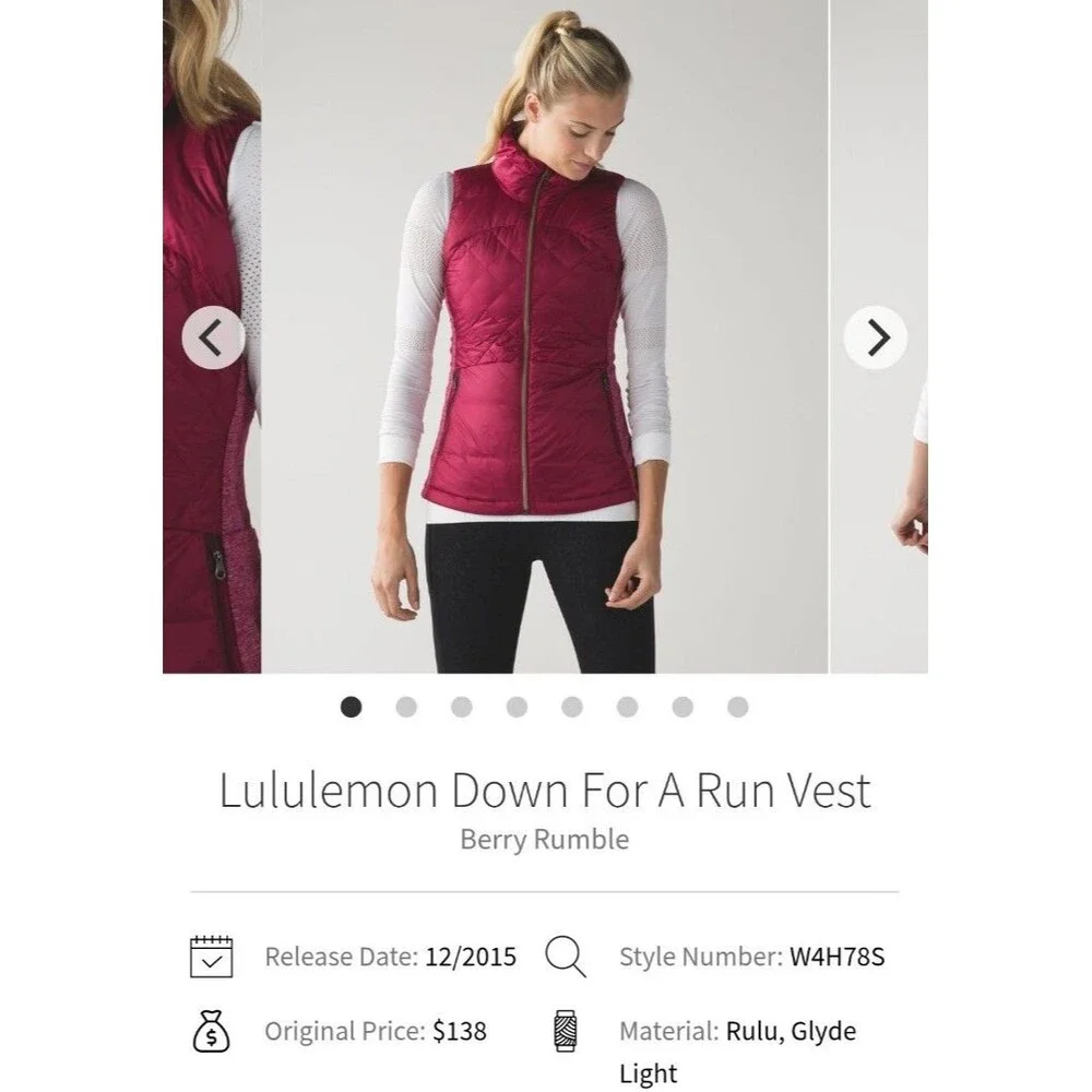 Lululemon Down For A Run Vest Berry Rumble, sz 4